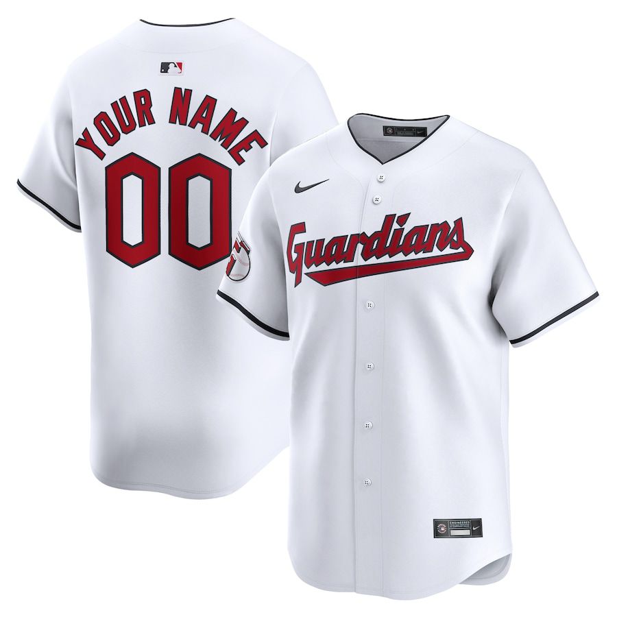 Men Cleveland Guardians Nike White Home Limited Custom MLB Jersey->->